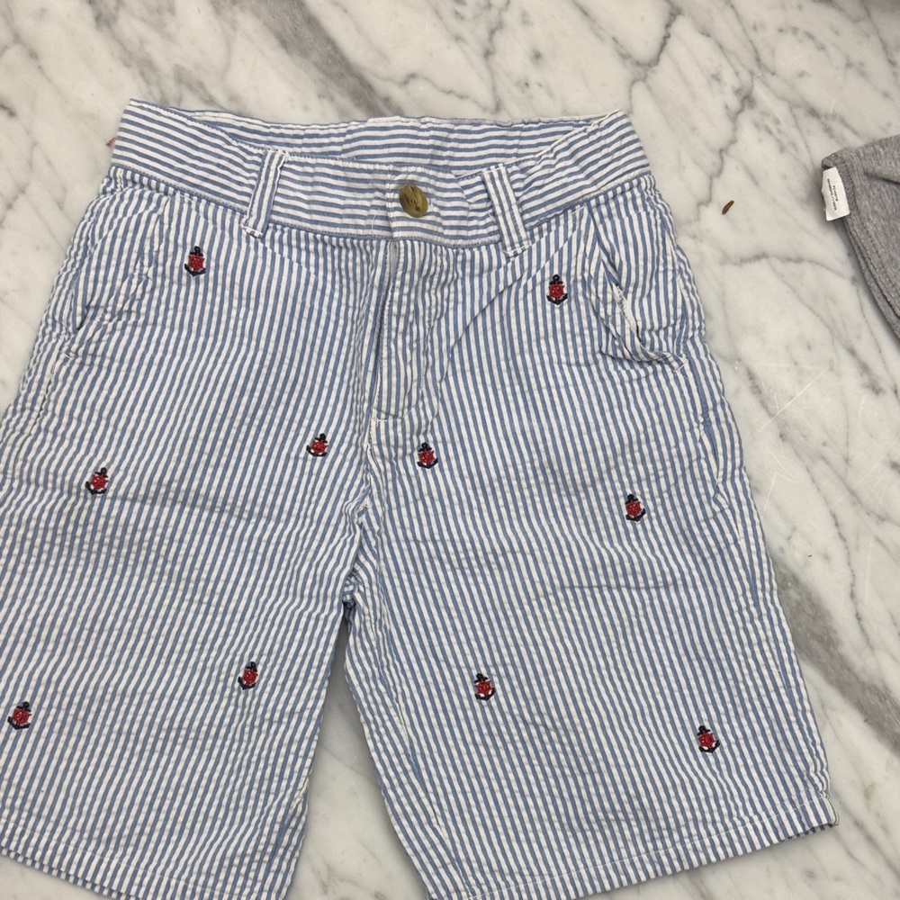 EUC JANIE&JACK Seersucker Embroidered Anchor Shorts. Sz 7 - ADJUSTABLE Waist